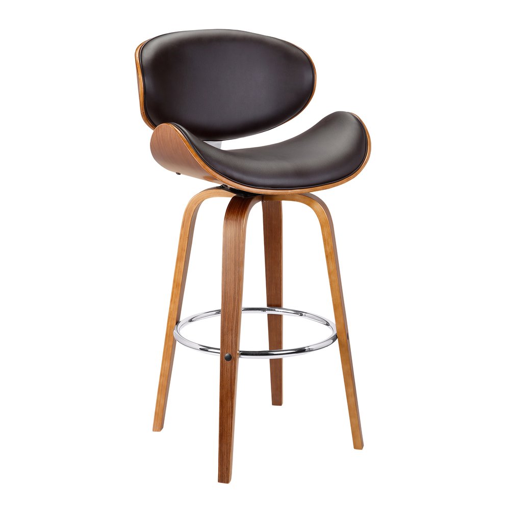 26" Brown Faux Leather And Fabric And Iron Low Back Counter Height Swivel Bar Chair HomeRoots