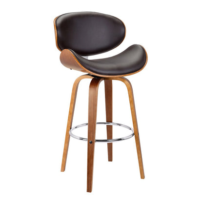 26" Brown Faux Leather And Fabric And Iron Low Back Counter Height Swivel Bar Chair HomeRoots