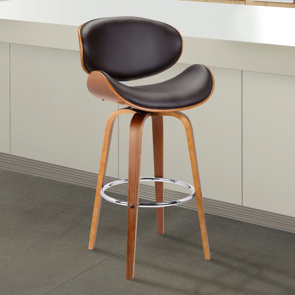 26" Brown Faux Leather And Fabric And Iron Low Back Counter Height Swivel Bar Chair HomeRoots