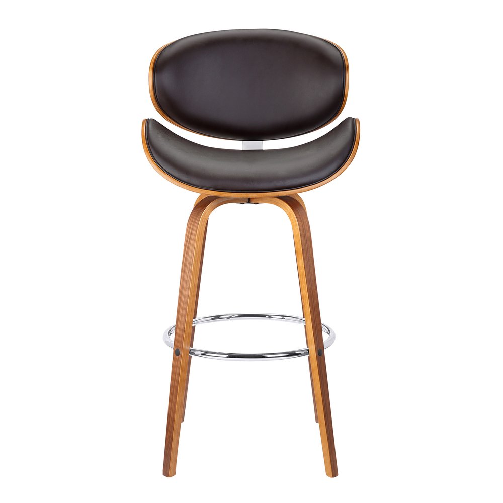 26" Brown Faux Leather And Fabric And Iron Low Back Counter Height Swivel Bar Chair HomeRoots
