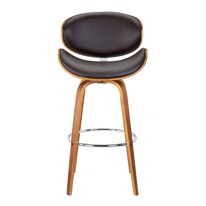 26" Brown Faux Leather And Fabric And Iron Low Back Counter Height Swivel Bar Chair HomeRoots
