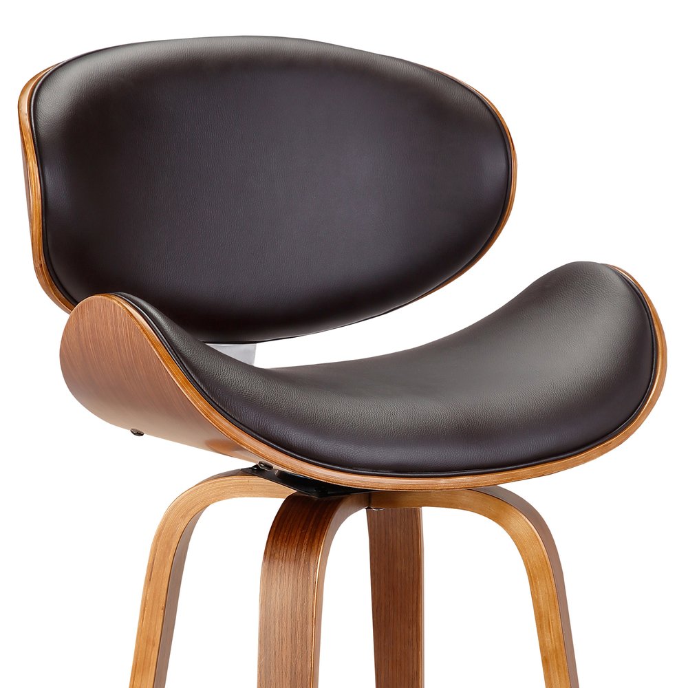 26" Brown Faux Leather And Fabric And Iron Low Back Counter Height Swivel Bar Chair HomeRoots