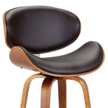 26" Brown Faux Leather And Fabric And Iron Low Back Counter Height Swivel Bar Chair HomeRoots