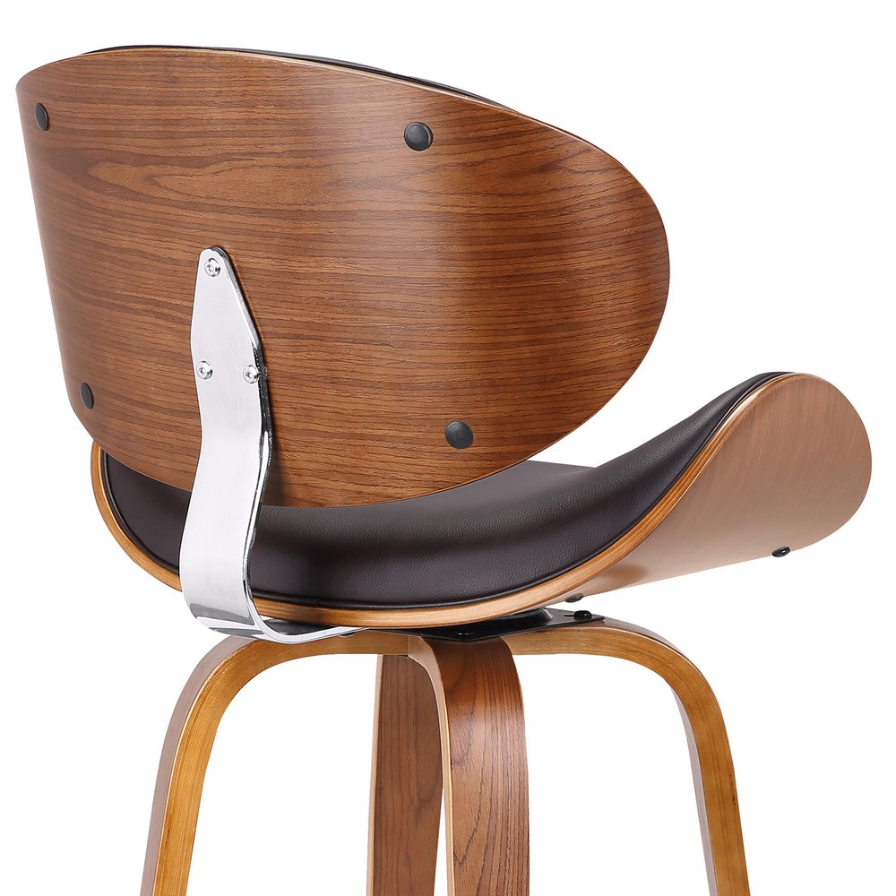 26" Brown Faux Leather And Fabric And Iron Low Back Counter Height Swivel Bar Chair HomeRoots