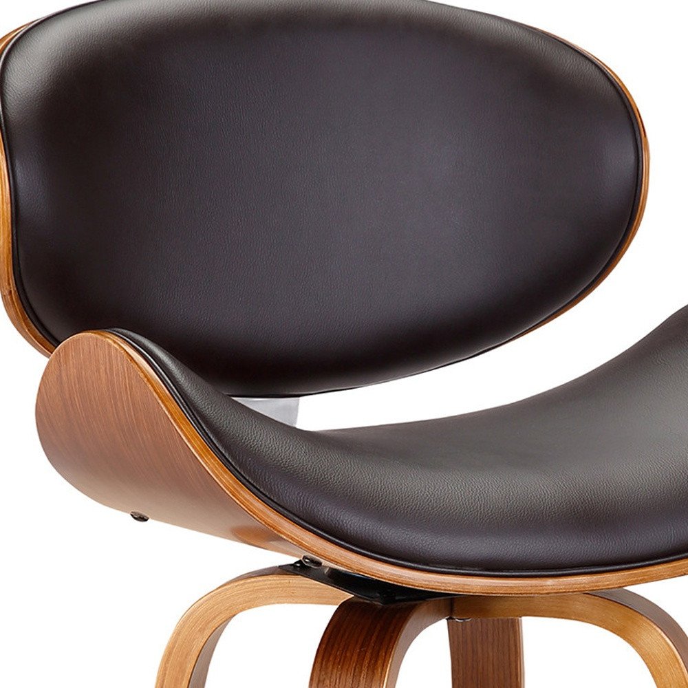 26" Brown Faux Leather And Fabric And Iron Low Back Counter Height Swivel Bar Chair HomeRoots