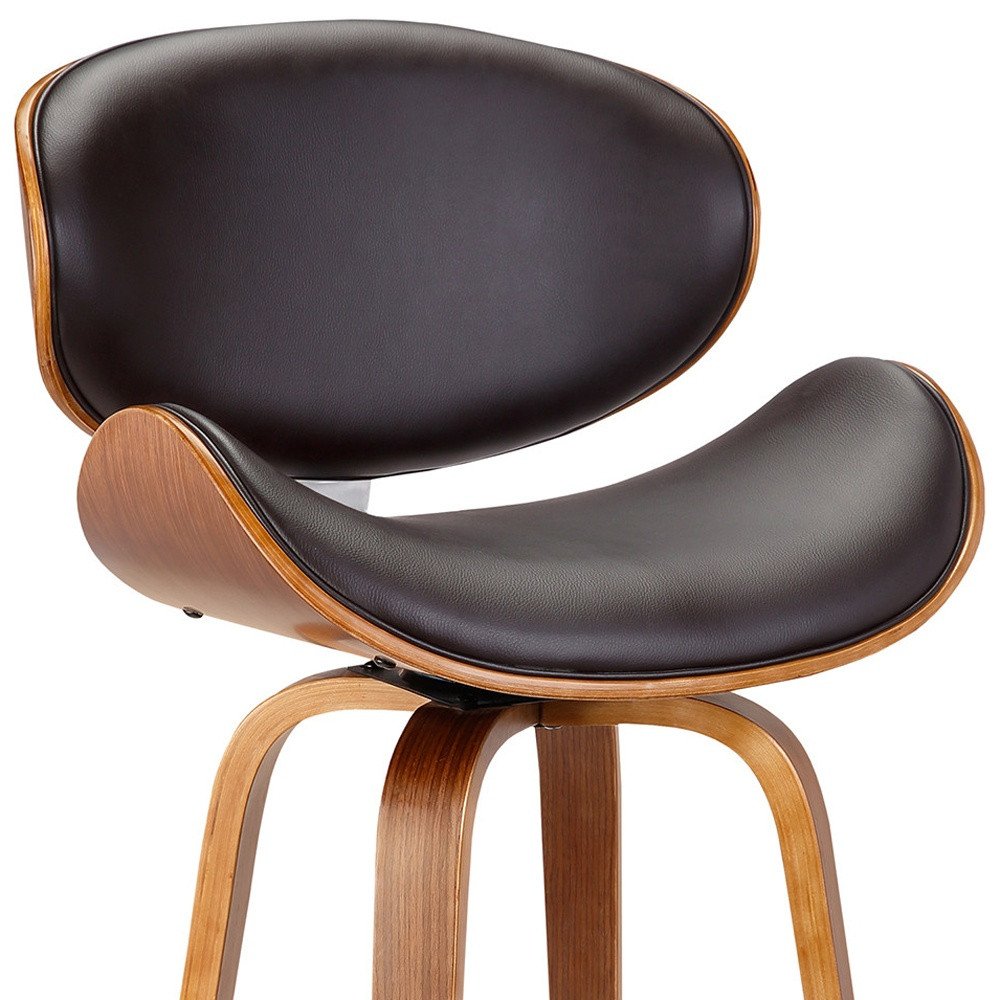 26" Brown Faux Leather And Fabric And Iron Low Back Counter Height Swivel Bar Chair HomeRoots