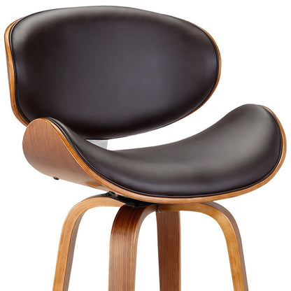26" Brown Faux Leather And Fabric And Iron Low Back Counter Height Swivel Bar Chair HomeRoots