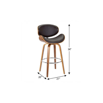 26" Brown Faux Leather And Fabric And Iron Low Back Counter Height Swivel Bar Chair HomeRoots