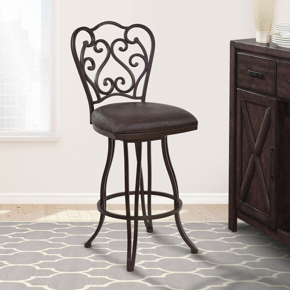 26" Espresso Fabric And Iron Counter Height Swivel Bar Chair HomeRoots