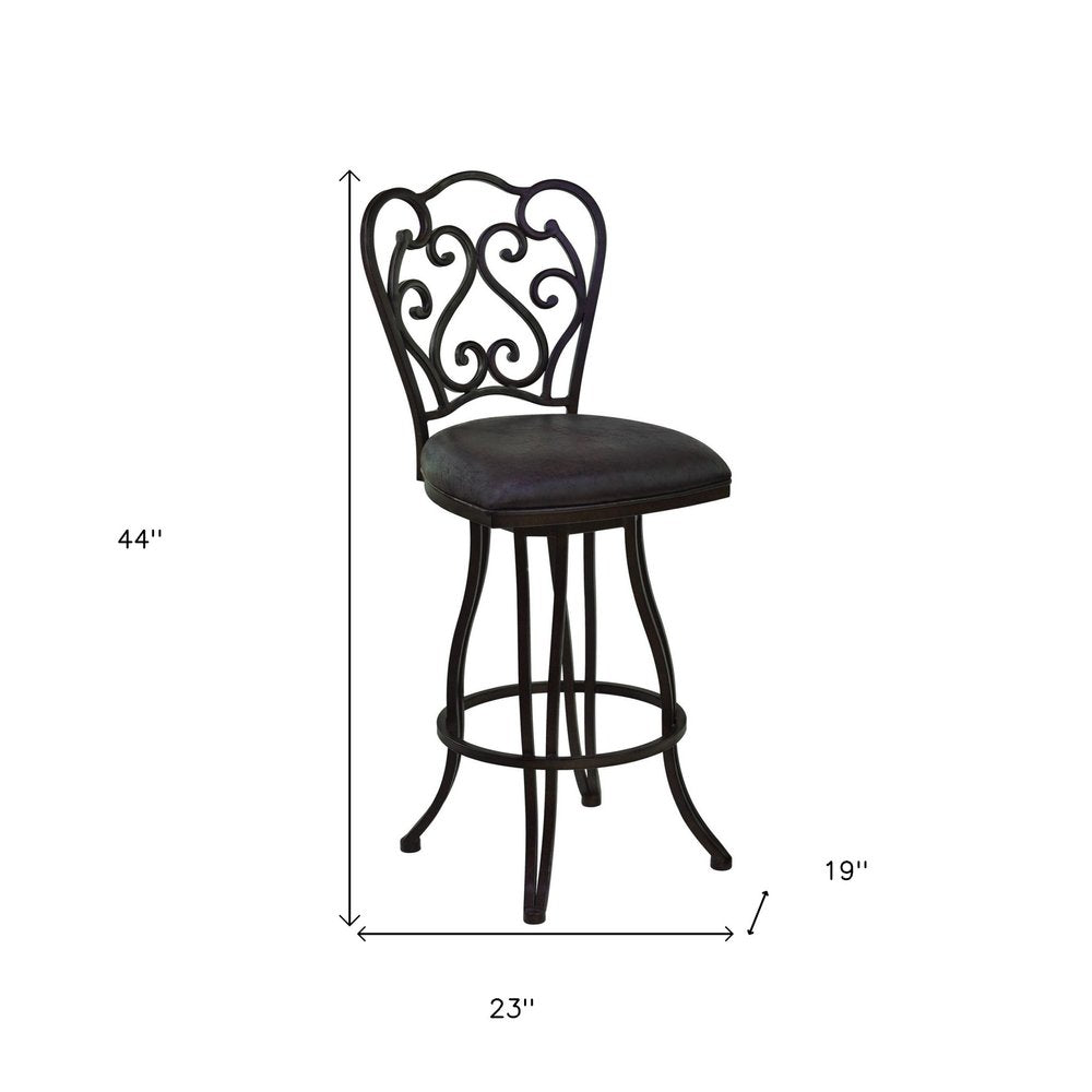 26" Espresso Fabric And Iron Counter Height Swivel Bar Chair HomeRoots