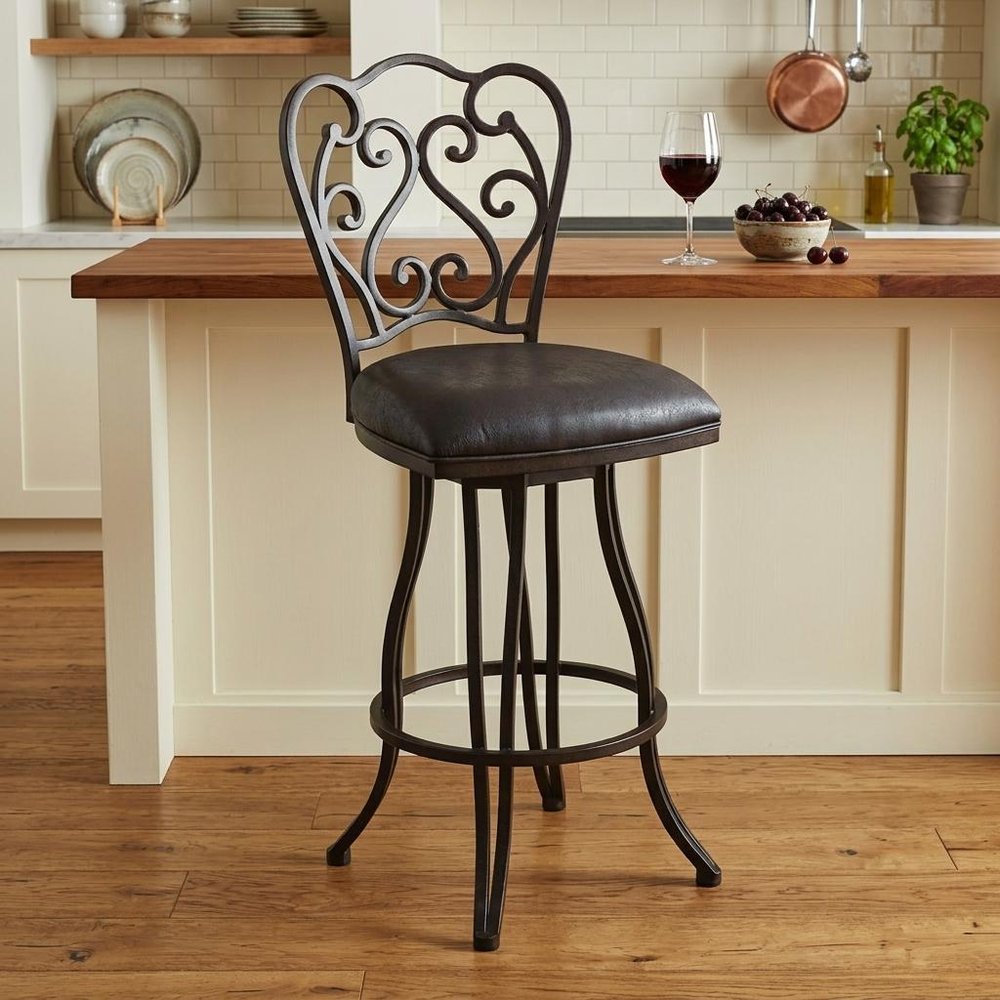26" Espresso Fabric And Iron Counter Height Swivel Bar Chair HomeRoots