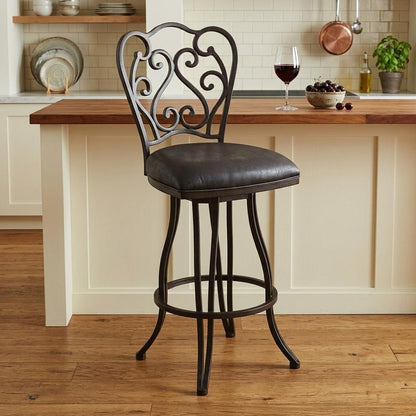 26" Espresso Fabric And Iron Counter Height Swivel Bar Chair HomeRoots