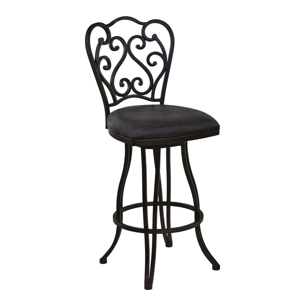 30" Espresso Fabric And Iron Bar Height Swivel Bar Chair HomeRoots