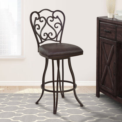 30" Espresso Fabric And Iron Bar Height Swivel Bar Chair HomeRoots