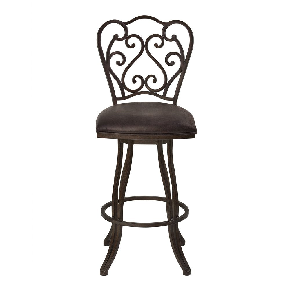 30" Espresso Fabric And Iron Bar Height Swivel Bar Chair HomeRoots