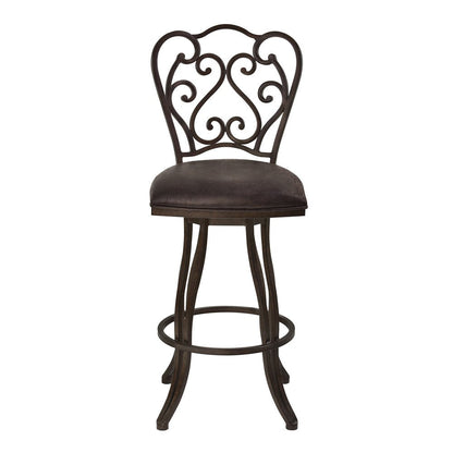 30" Espresso Fabric And Iron Bar Height Swivel Bar Chair HomeRoots