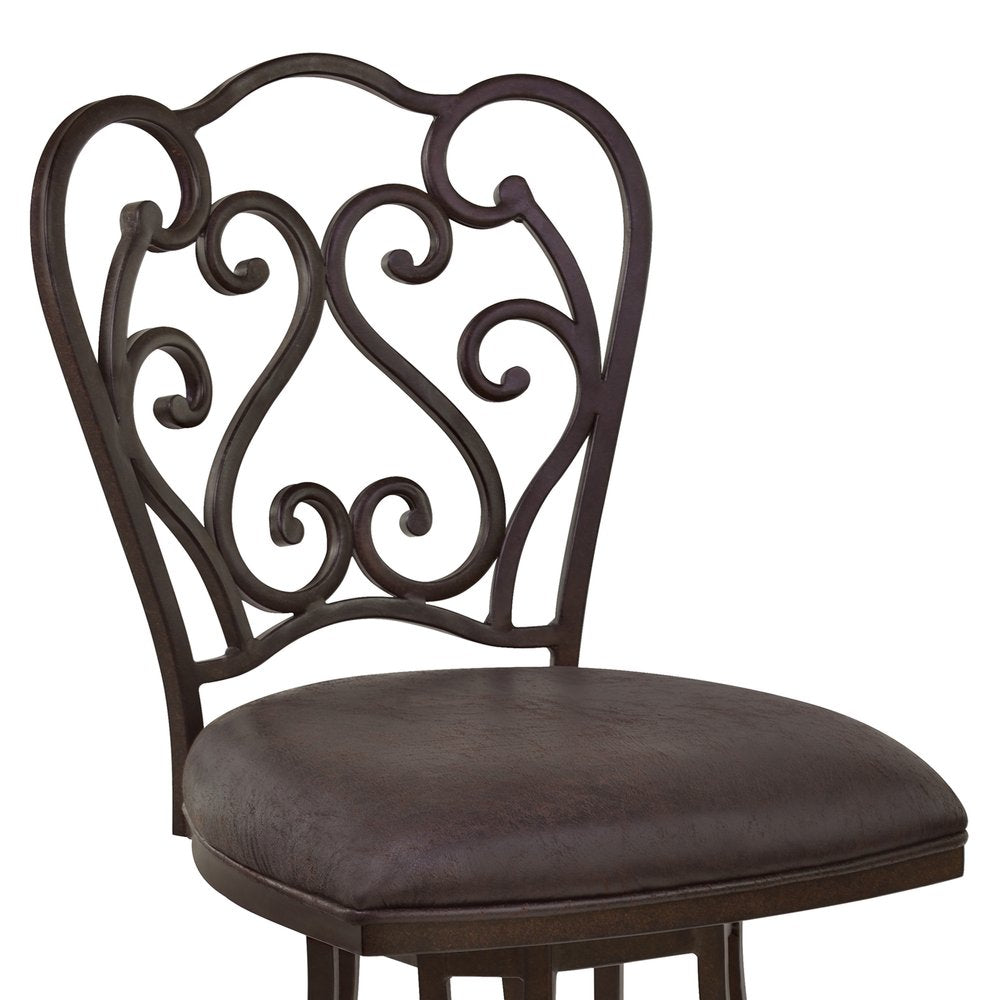 30" Espresso Fabric And Iron Bar Height Swivel Bar Chair HomeRoots