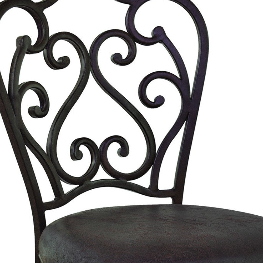 30" Espresso Fabric And Iron Bar Height Swivel Bar Chair HomeRoots