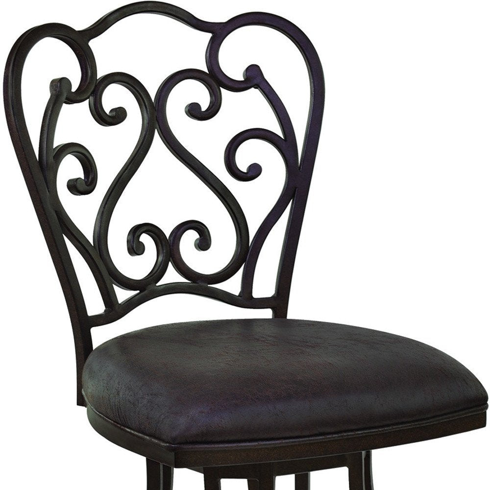 30" Espresso Fabric And Iron Bar Height Swivel Bar Chair HomeRoots