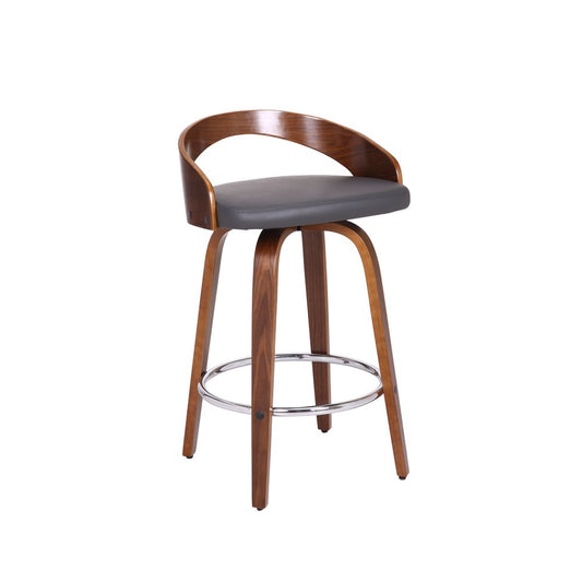 26" Gray And Brown Faux Leather And Fabric And Iron Low Back Counter Height Swivel Bar Chair HomeRoots