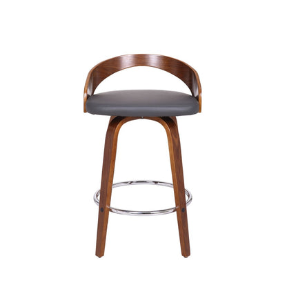 26" Gray And Brown Faux Leather And Fabric And Iron Low Back Counter Height Swivel Bar Chair HomeRoots