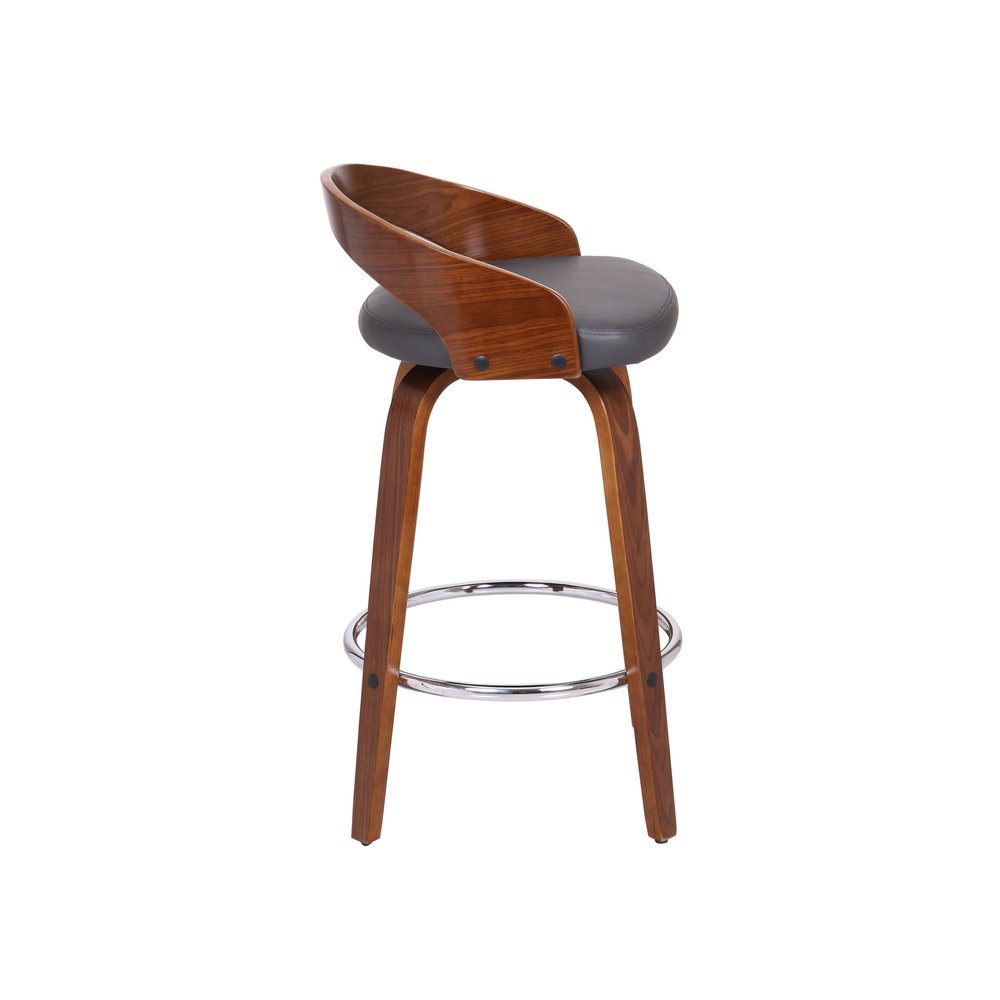 26" Gray And Brown Faux Leather And Fabric And Iron Low Back Counter Height Swivel Bar Chair HomeRoots
