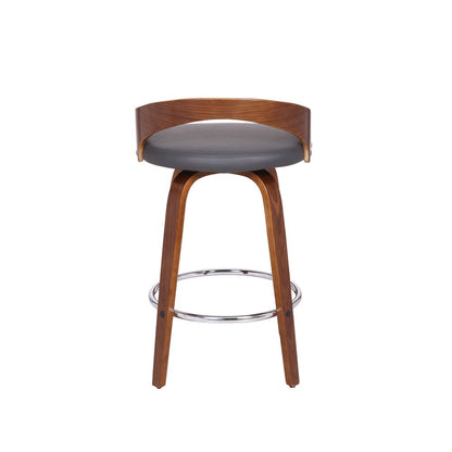 26" Gray And Brown Faux Leather And Fabric And Iron Low Back Counter Height Swivel Bar Chair HomeRoots