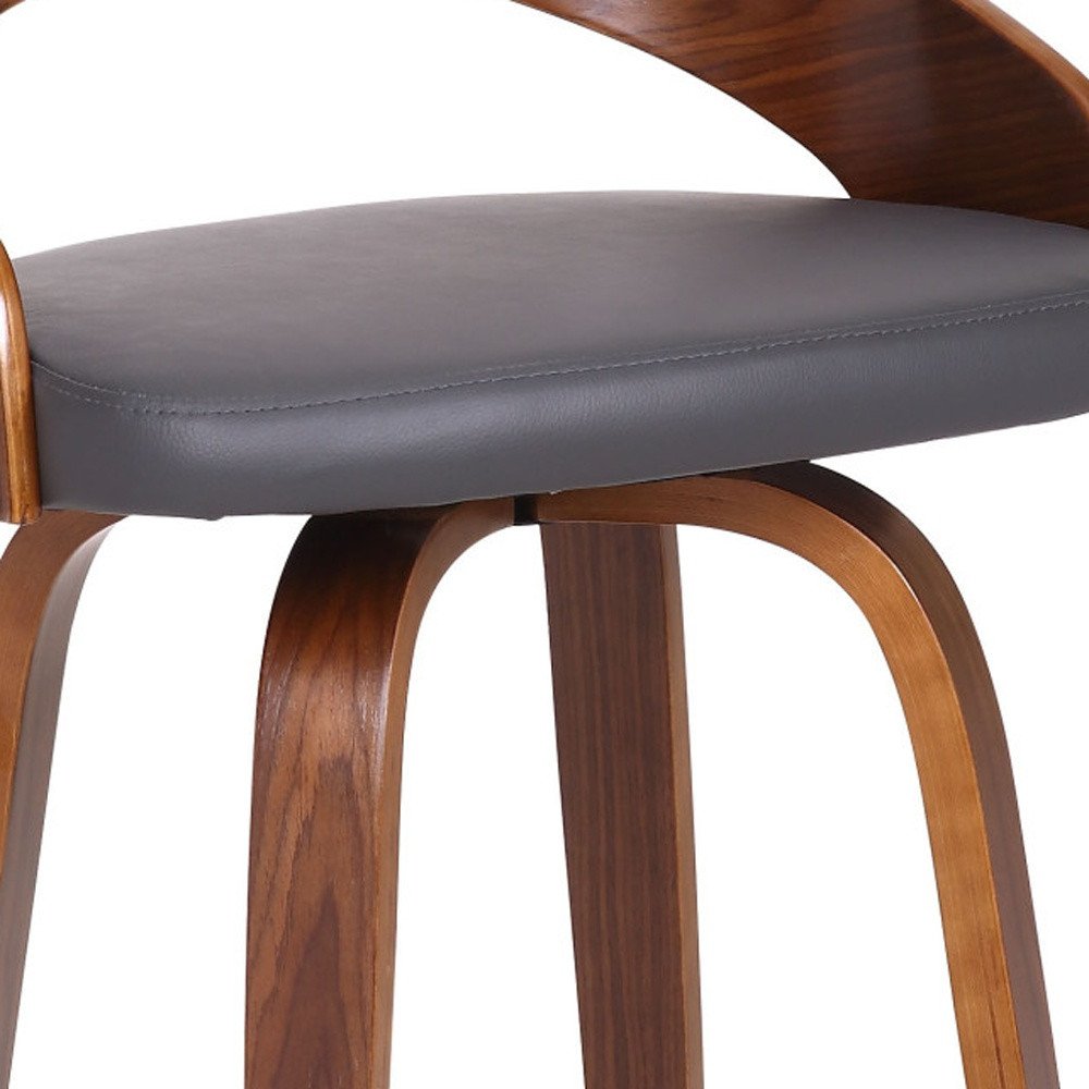 26" Gray And Brown Faux Leather And Fabric And Iron Low Back Counter Height Swivel Bar Chair HomeRoots