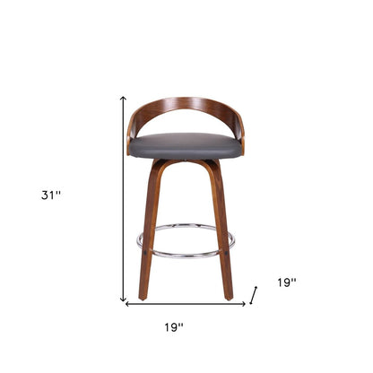 26" Gray And Brown Faux Leather And Fabric And Iron Low Back Counter Height Swivel Bar Chair HomeRoots