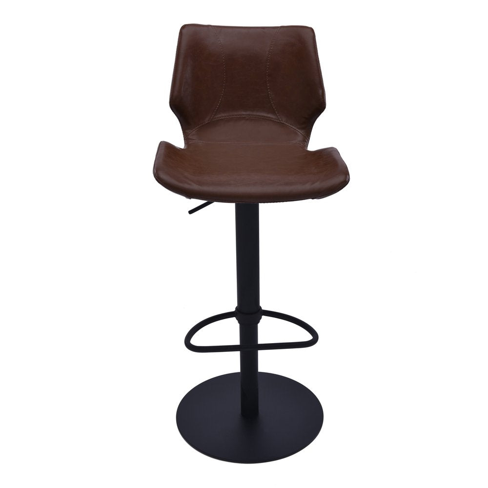21" Coffee And Black Faux Leather And Fabric And Iron Low Back Adjustable Height Swivel Bar Chair HomeRoots