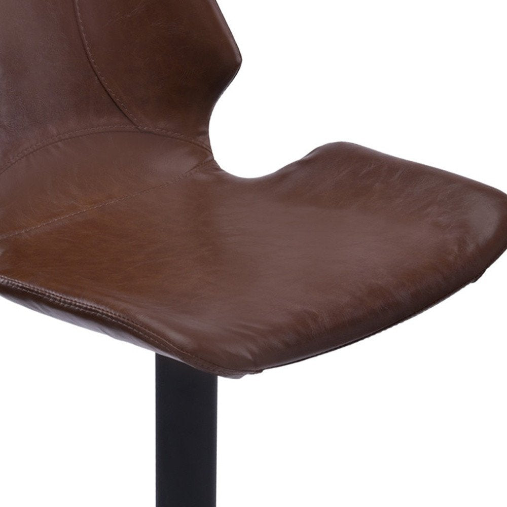21" Coffee And Black Faux Leather And Fabric And Iron Low Back Adjustable Height Swivel Bar Chair HomeRoots