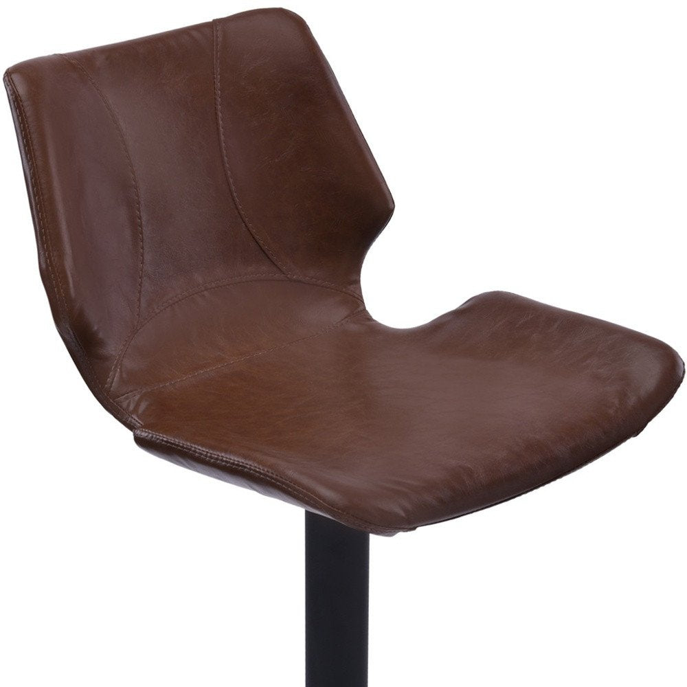 21" Coffee And Black Faux Leather And Fabric And Iron Low Back Adjustable Height Swivel Bar Chair HomeRoots