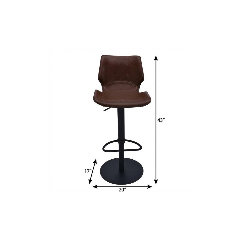 21" Coffee And Black Faux Leather And Fabric And Iron Low Back Adjustable Height Swivel Bar Chair HomeRoots