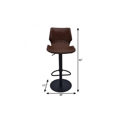 21" Coffee And Black Faux Leather And Fabric And Iron Low Back Adjustable Height Swivel Bar Chair HomeRoots