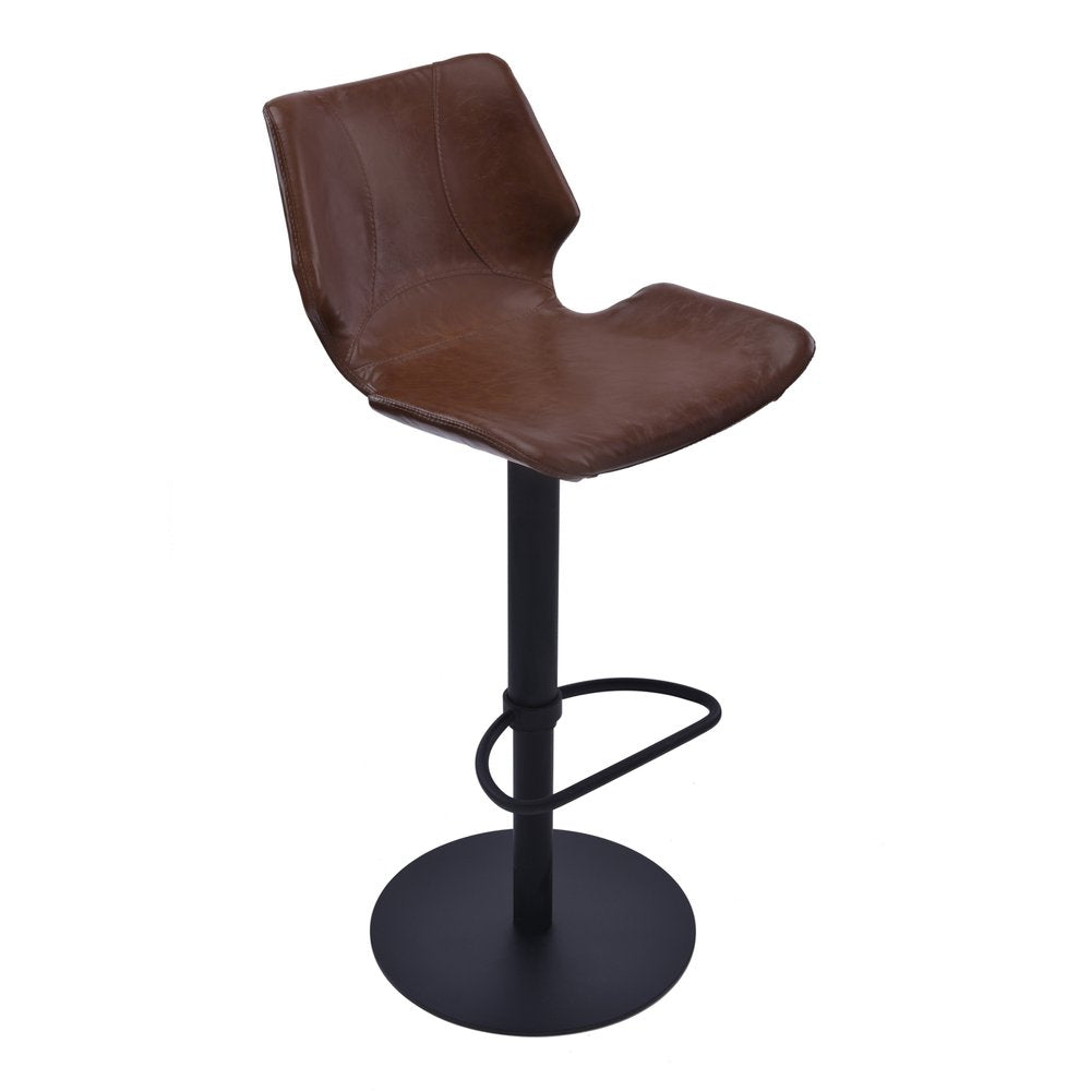 21" Coffee And Black Faux Leather And Fabric And Iron Low Back Adjustable Height Swivel Bar Chair HomeRoots
