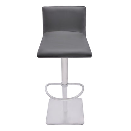 21" Gray And Silver Fabric And Iron Backless Adjustable Height Swivel Bar Chair HomeRoots