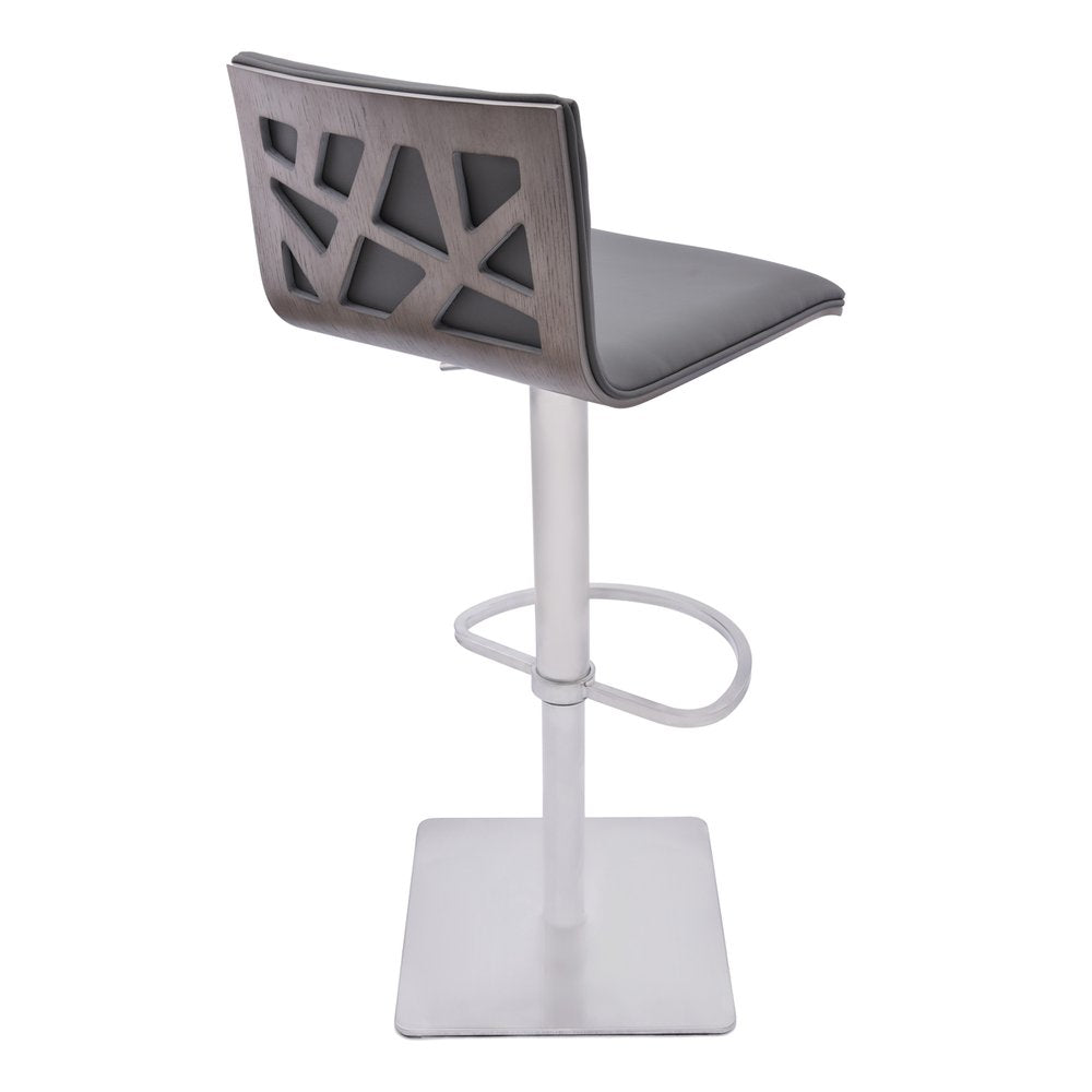 21" Gray And Silver Fabric And Iron Backless Adjustable Height Swivel Bar Chair HomeRoots