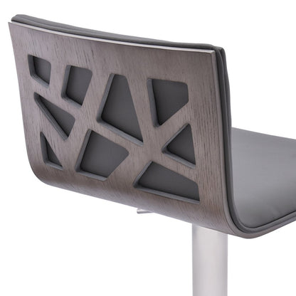 21" Gray And Silver Fabric And Iron Backless Adjustable Height Swivel Bar Chair HomeRoots