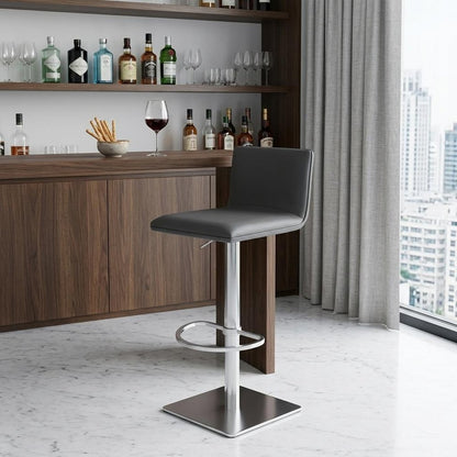 21" Gray And Silver Fabric And Iron Backless Adjustable Height Swivel Bar Chair HomeRoots