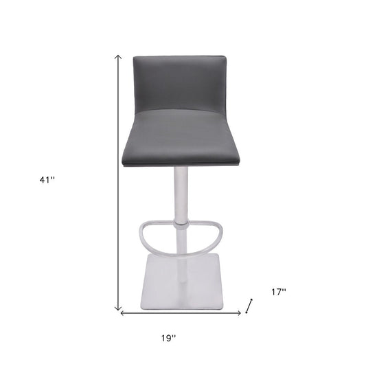 21" Gray And Silver Fabric And Iron Backless Adjustable Height Swivel Bar Chair HomeRoots