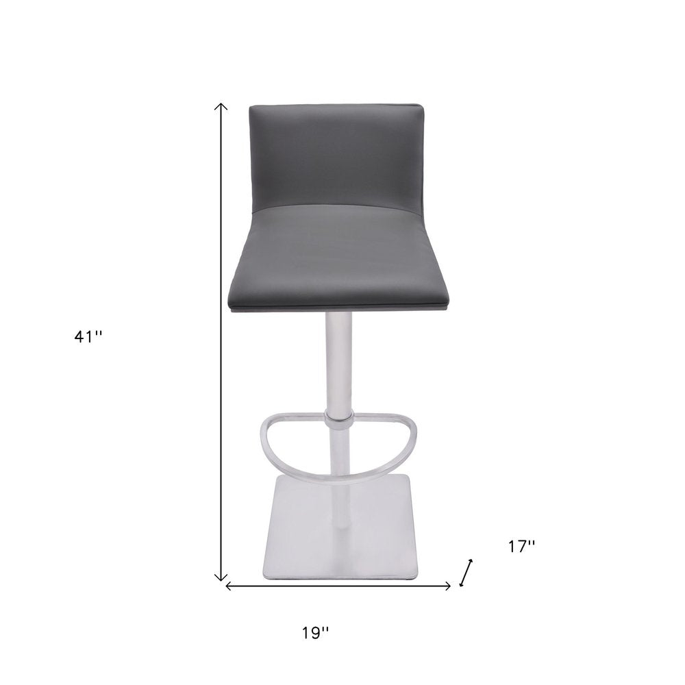 21" Gray And Silver Fabric And Iron Backless Adjustable Height Swivel Bar Chair HomeRoots