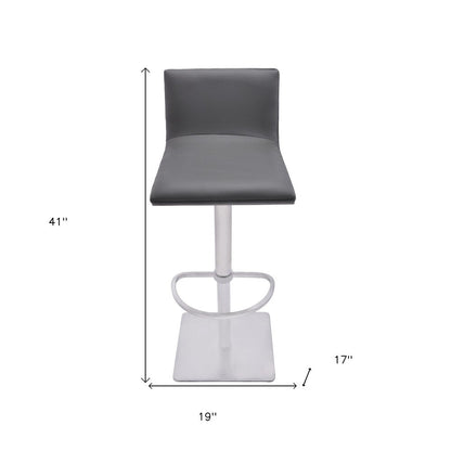 21" Gray And Silver Fabric And Iron Backless Adjustable Height Swivel Bar Chair HomeRoots