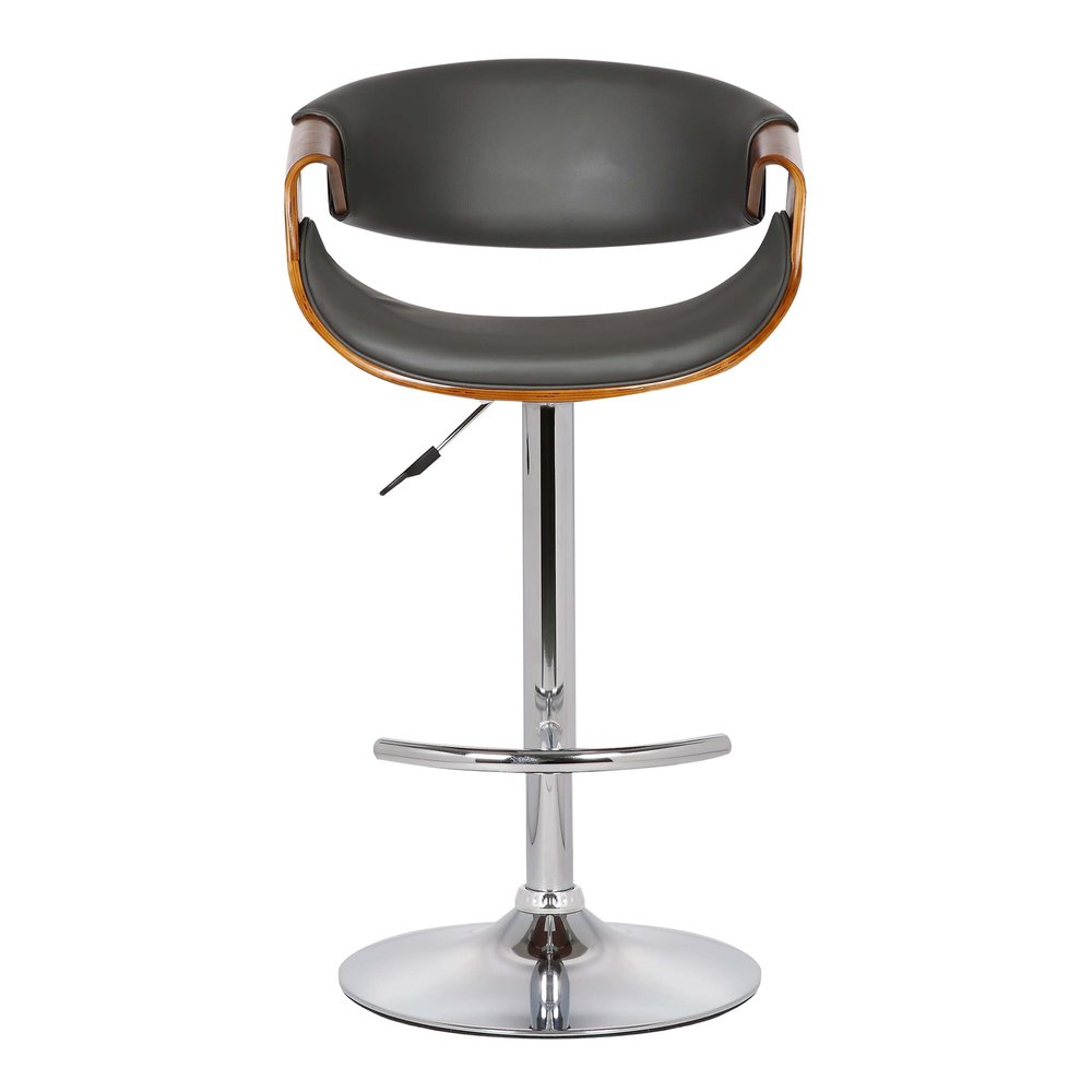 Gray And Silver Fabric And Solid Wood Low Back Adjustable Height Swivel Bar Chair HomeRoots