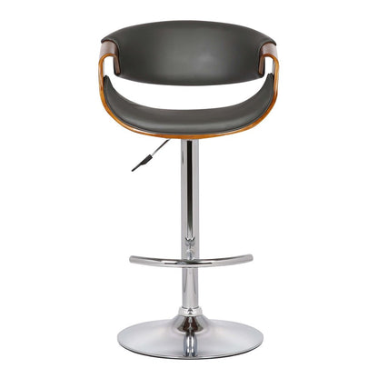 Gray And Silver Fabric And Solid Wood Low Back Adjustable Height Swivel Bar Chair HomeRoots