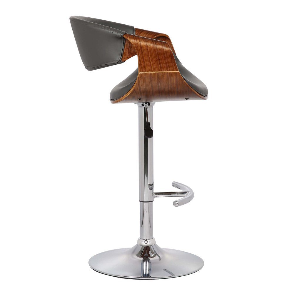 Gray And Silver Fabric And Solid Wood Low Back Adjustable Height Swivel Bar Chair HomeRoots