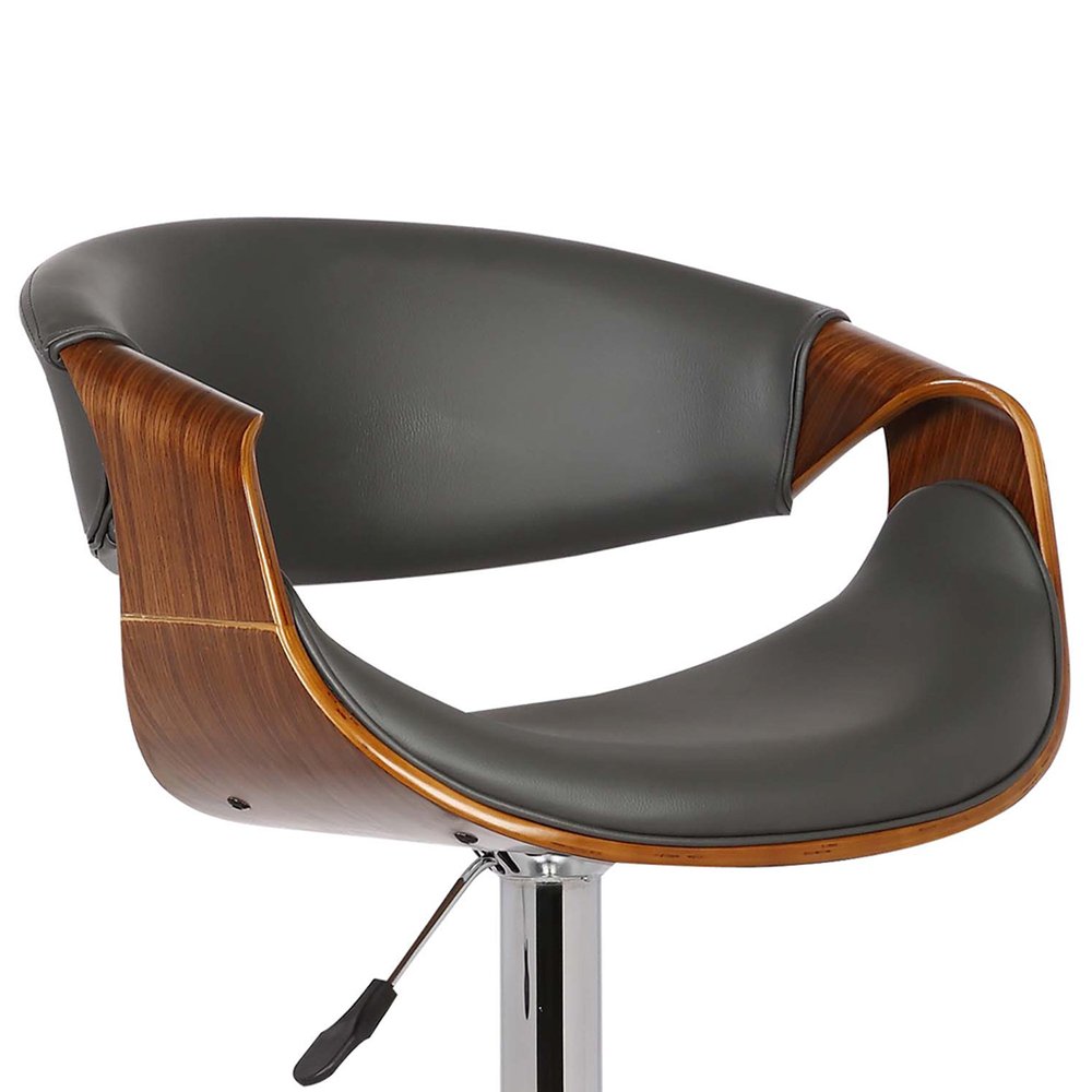Gray And Silver Fabric And Solid Wood Low Back Adjustable Height Swivel Bar Chair HomeRoots