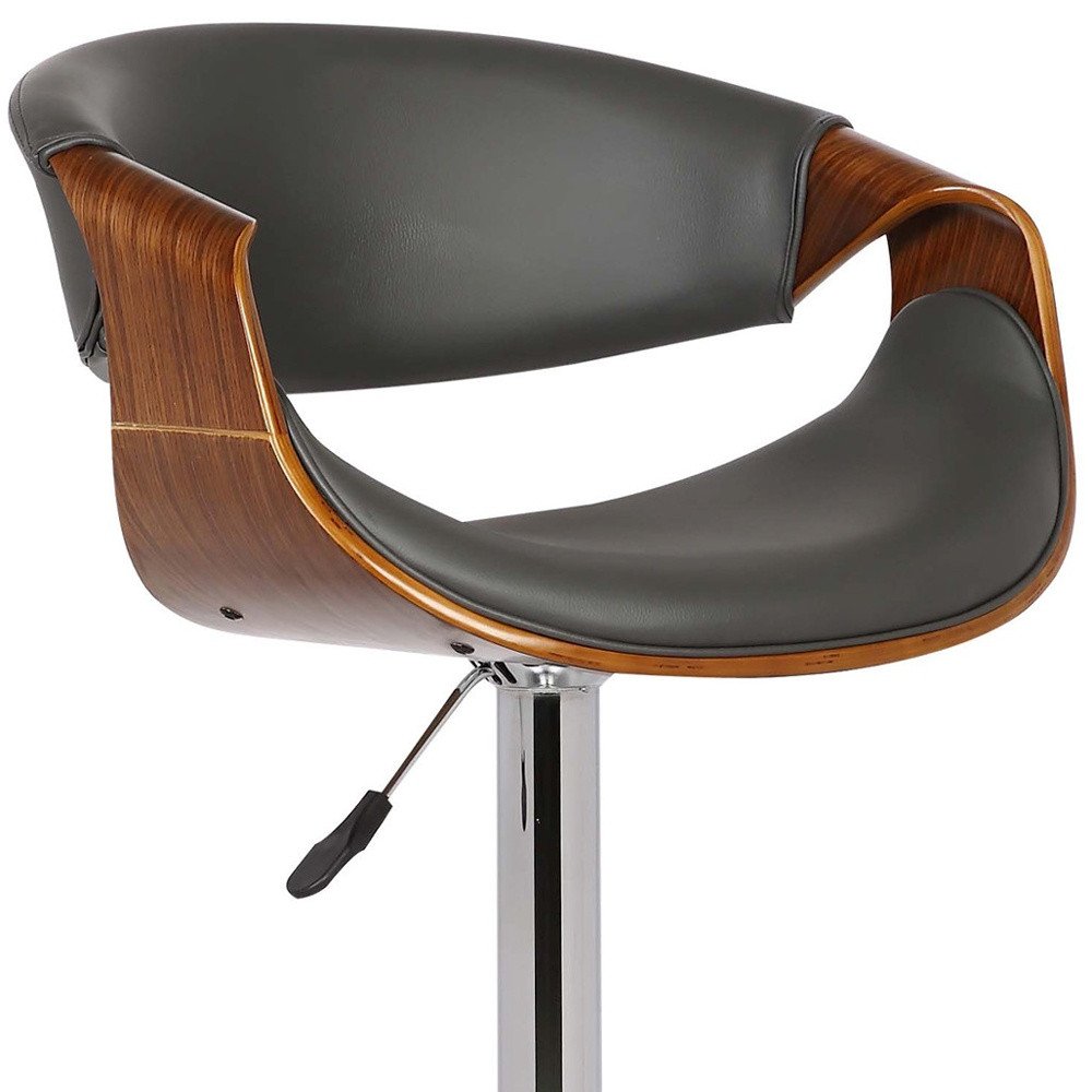 Gray And Silver Fabric And Solid Wood Low Back Adjustable Height Swivel Bar Chair HomeRoots