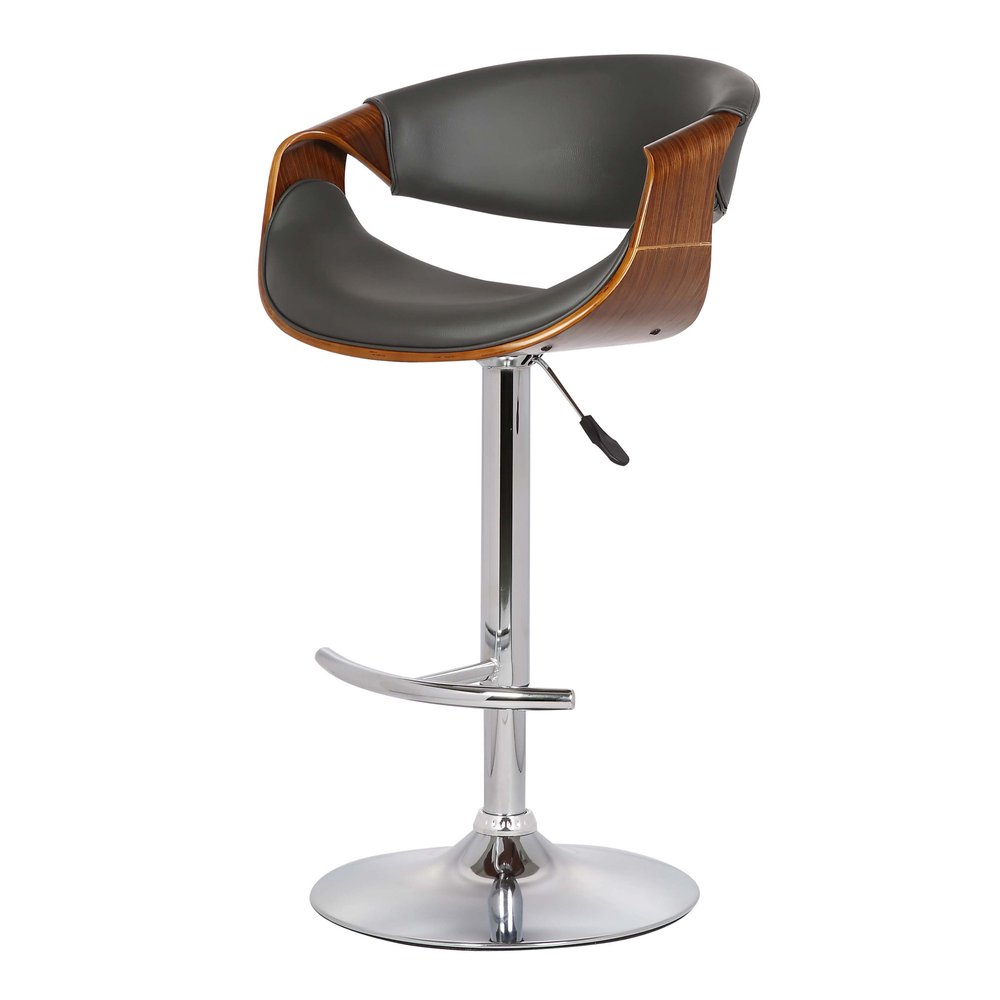 Gray And Silver Fabric And Solid Wood Low Back Adjustable Height Swivel Bar Chair HomeRoots