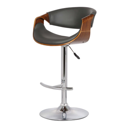 Gray And Silver Fabric And Solid Wood Low Back Adjustable Height Swivel Bar Chair HomeRoots