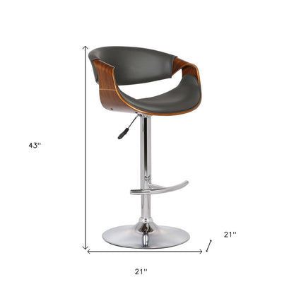 Gray And Silver Fabric And Solid Wood Low Back Adjustable Height Swivel Bar Chair HomeRoots